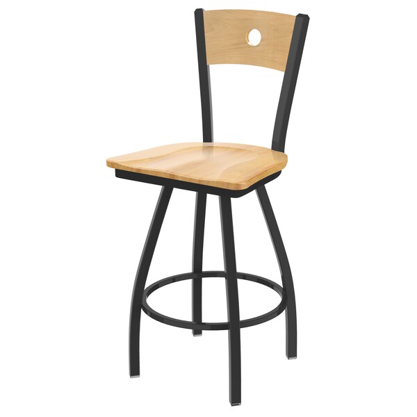 36" Swivel Counter Stool, Bronze Finish, Nat Back, Nat Maple Seat